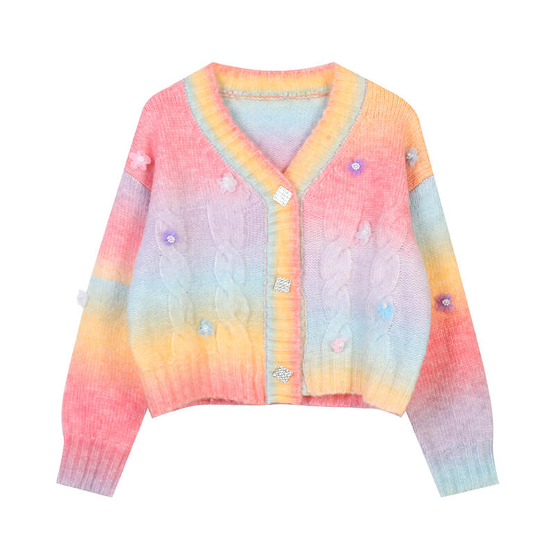 Flower Rainbow Cardigan Sweater