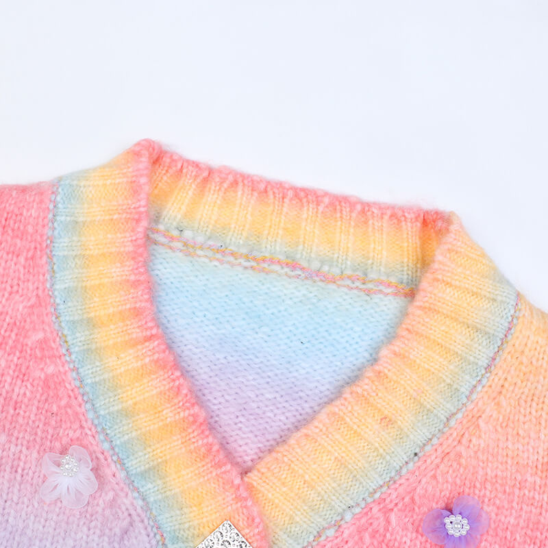 Flower Rainbow Cardigan Sweater