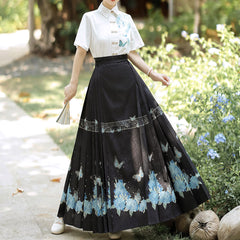 Flower Shirt Butterfly Skirt Set