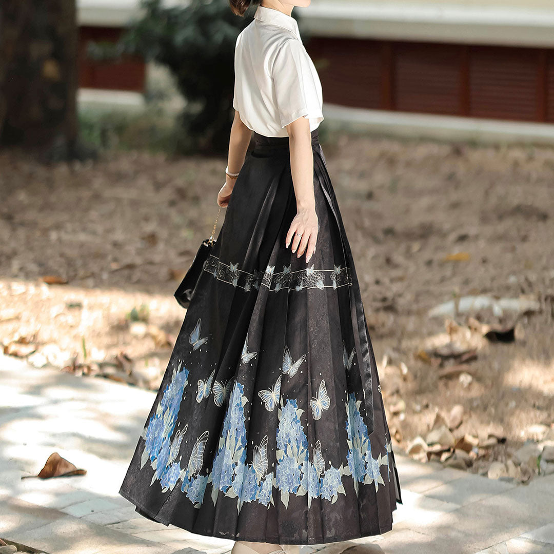 Flower Shirt Butterfly Skirt Set