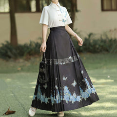 Flower Shirt Butterfly Skirt Set