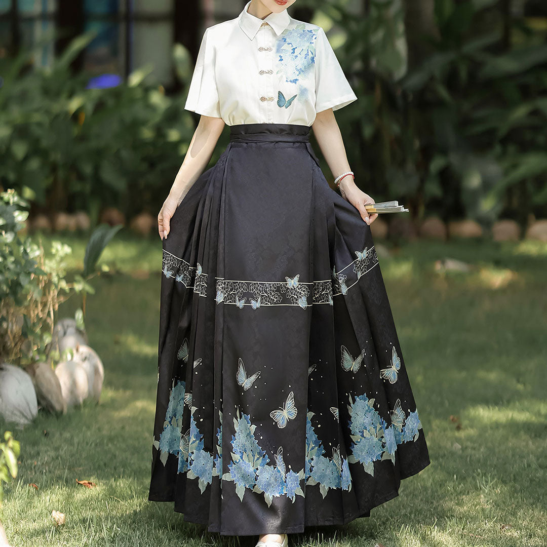 Flower Shirt Butterfly Skirt Set