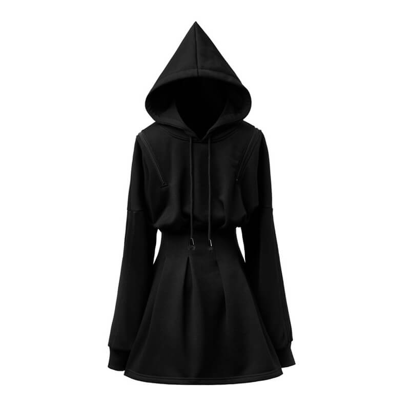 Black Zipper Hooded Dress