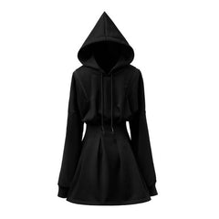 Black Zipper Hooded Dress