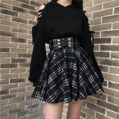 Cat Hoodie Plaid Skirt Set