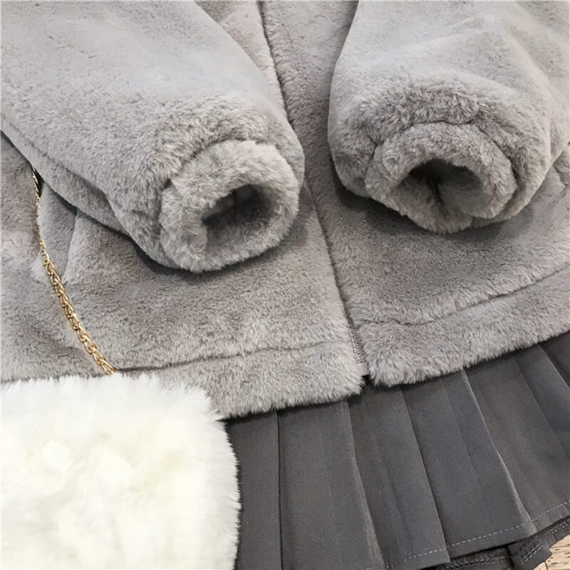 Gray Hooded Lamb Coat