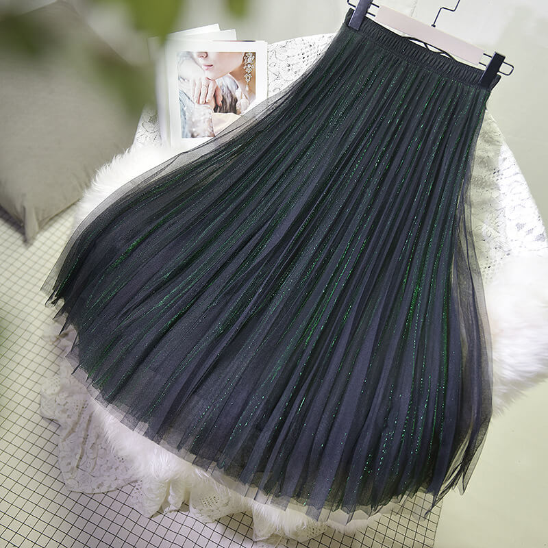 Japanese Sequin Mesh Pleated Skirt