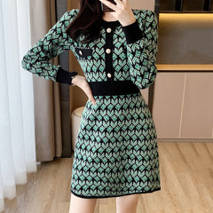 Green Floral Knitted Dress