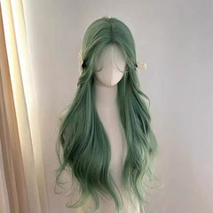 Green Long Curly Wigs