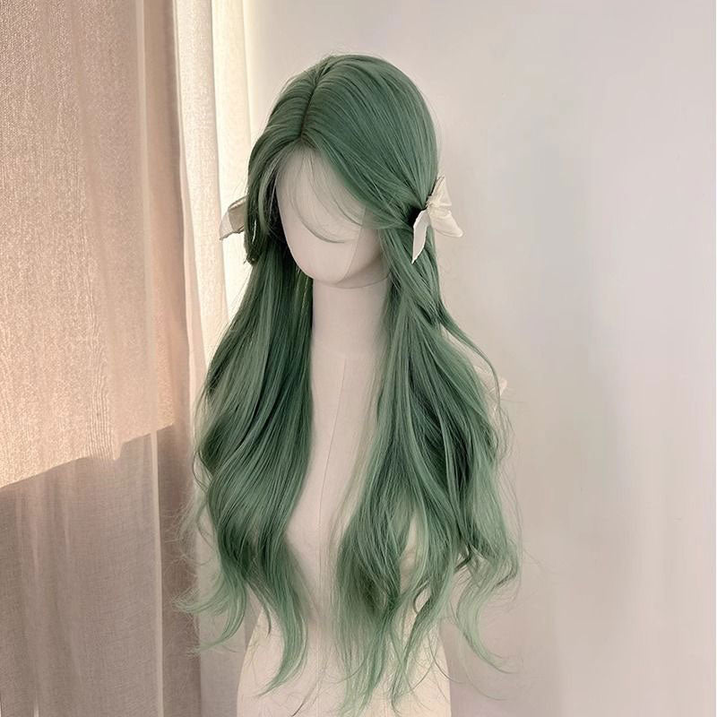 Green Long Curly Wigs