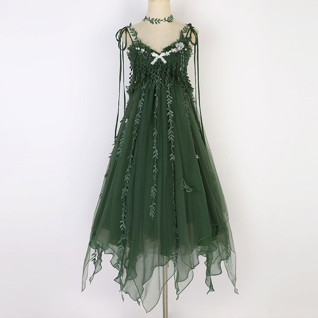 Green Plant Butterfly Dress