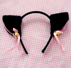 Kawaii cosplay maid black/white/pink bell hair band