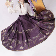 Hanfu Shirt Floral Purple Skirt Set