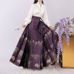 Hanfu Shirt Floral Purple Skirt Set