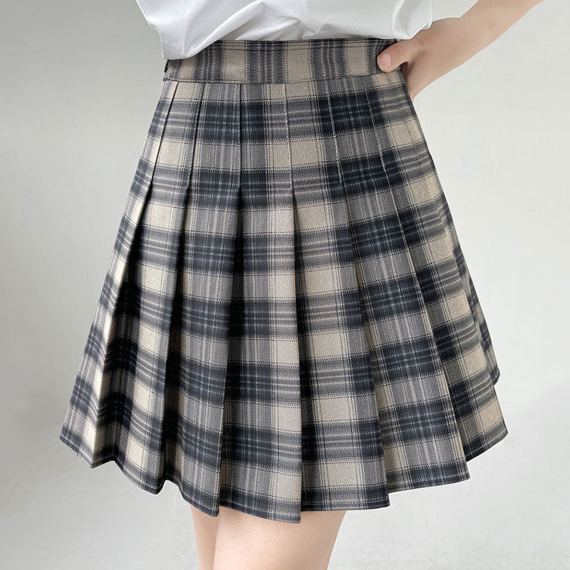 High Waist Plaid Pleated Skirt