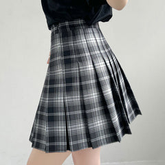 High Waist Plaid Pleated Skirt