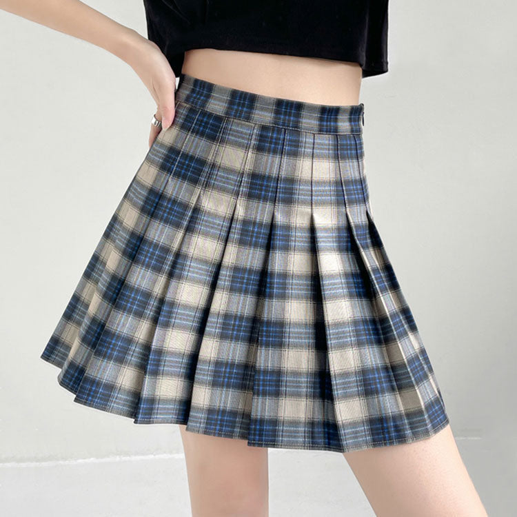 High Waist Plaid Pleated Skirt