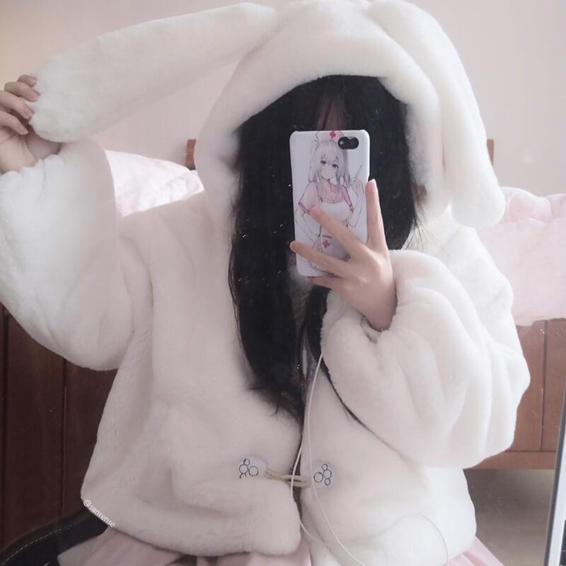 Horn Button Rabbit Ear Cat Claw Hoodie Plush Coat