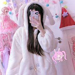 Horn Button Rabbit Ear Cat Claw Hoodie Plush Coat