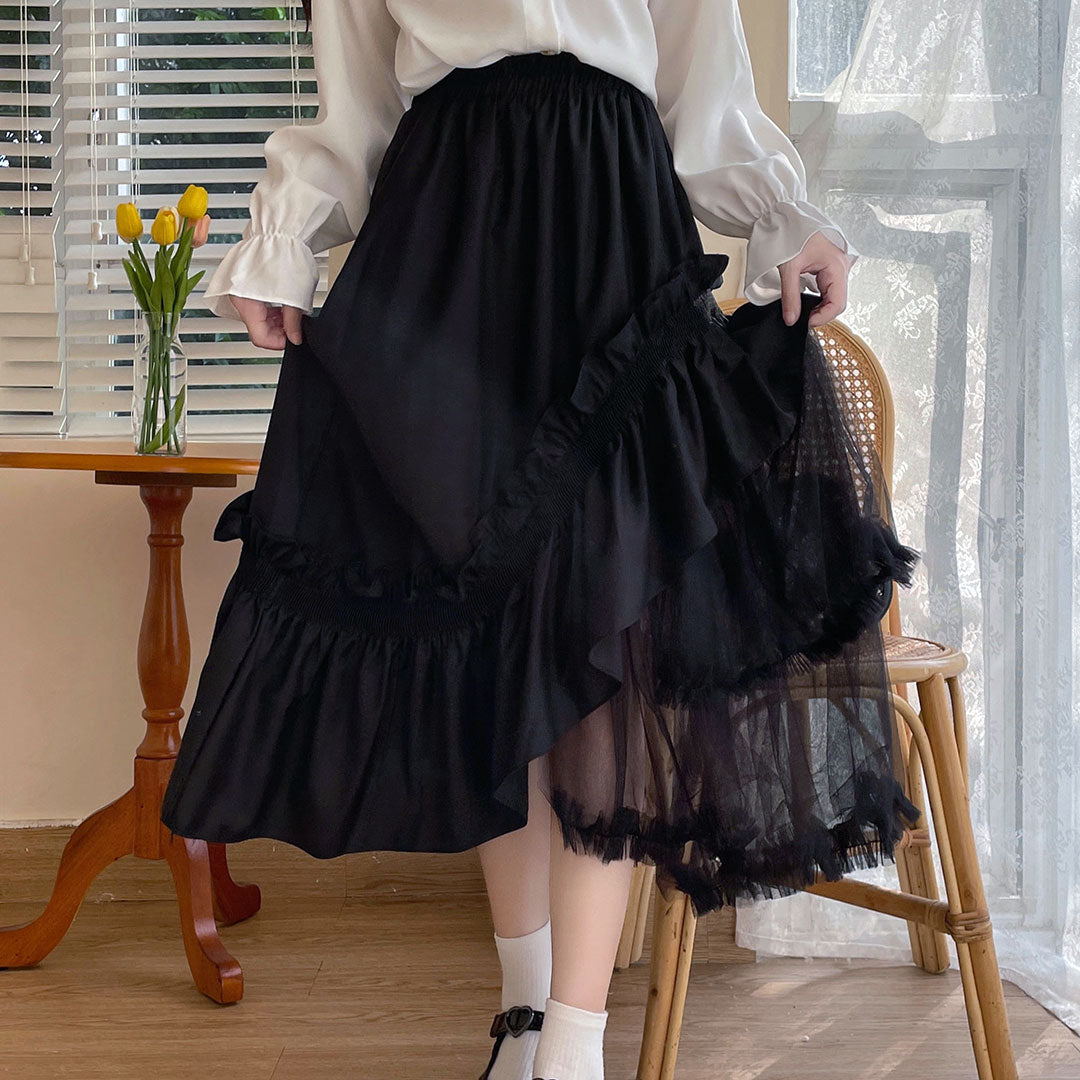 Irregular Mesh Black Skirt