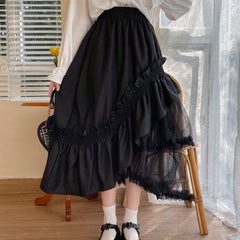 Irregular Mesh Black Skirt