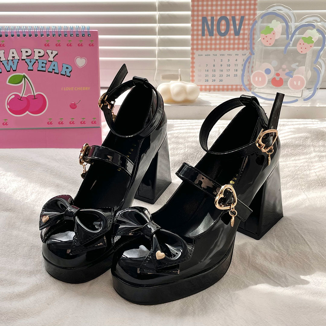 JK Black Bow Heels Shoes