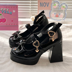 JK Black Bow Heels Shoes