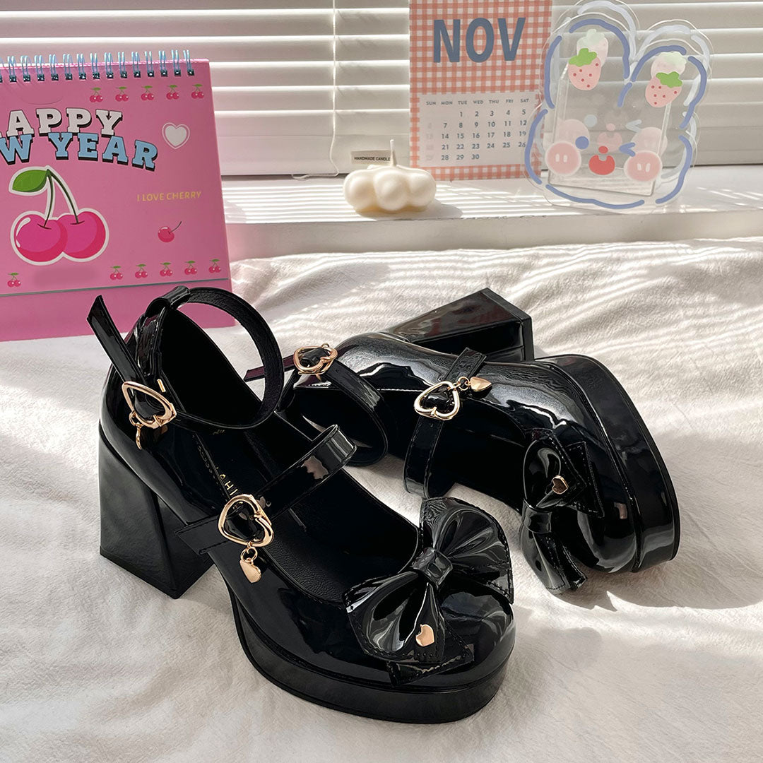 JK Black Bow Heels Shoes