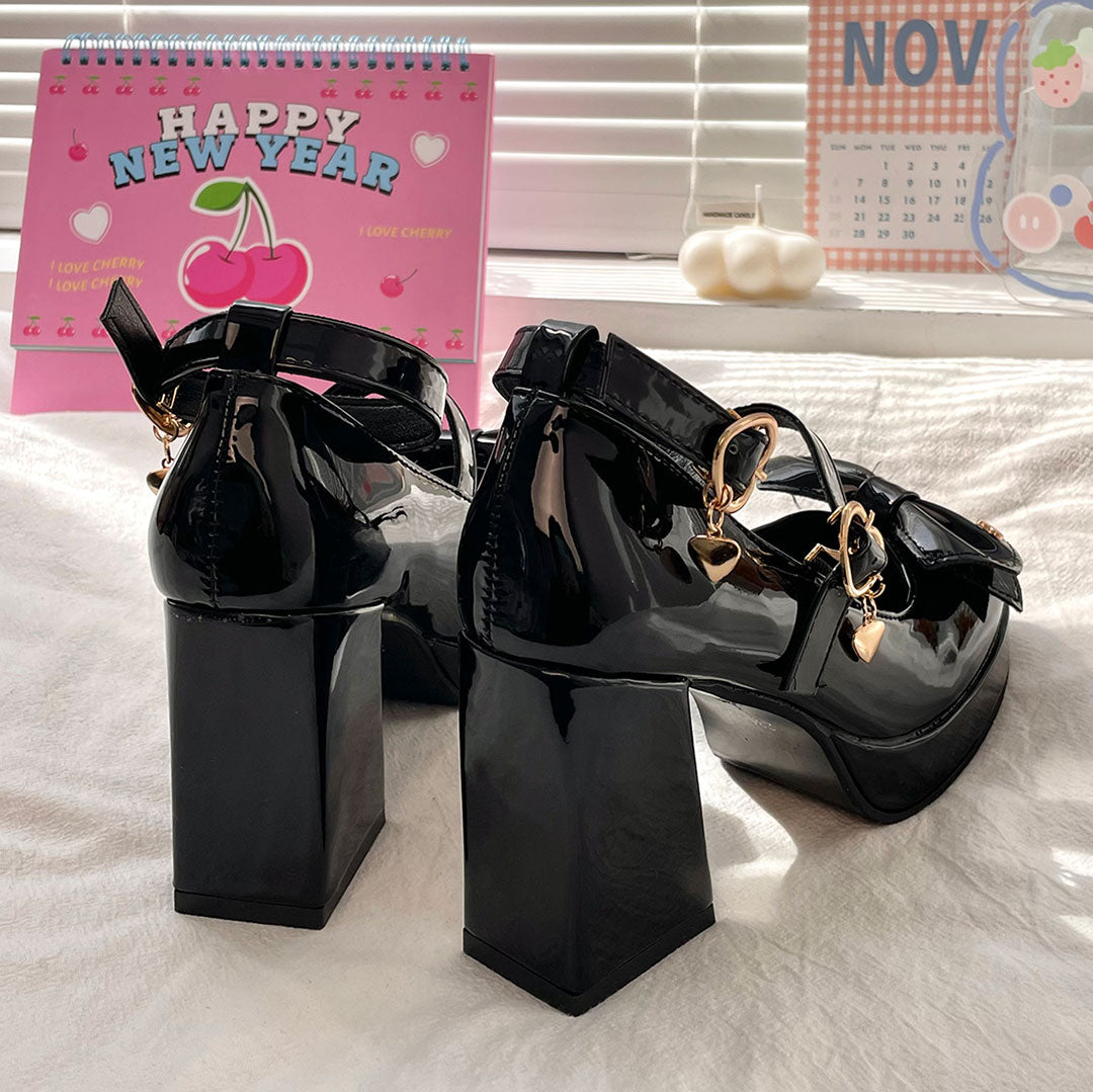 JK Black Bow Heels Shoes