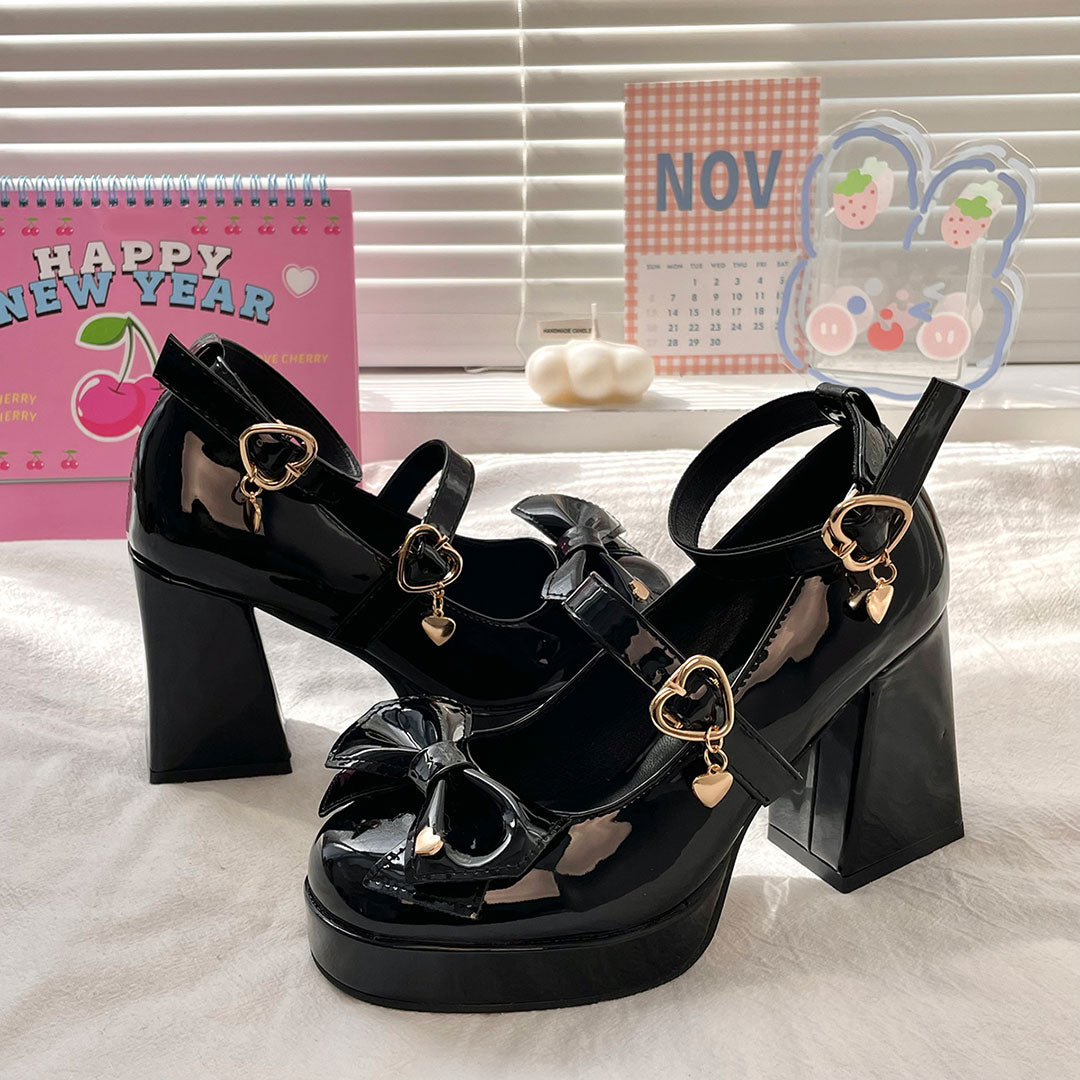 JK Black Bow Heels Shoes