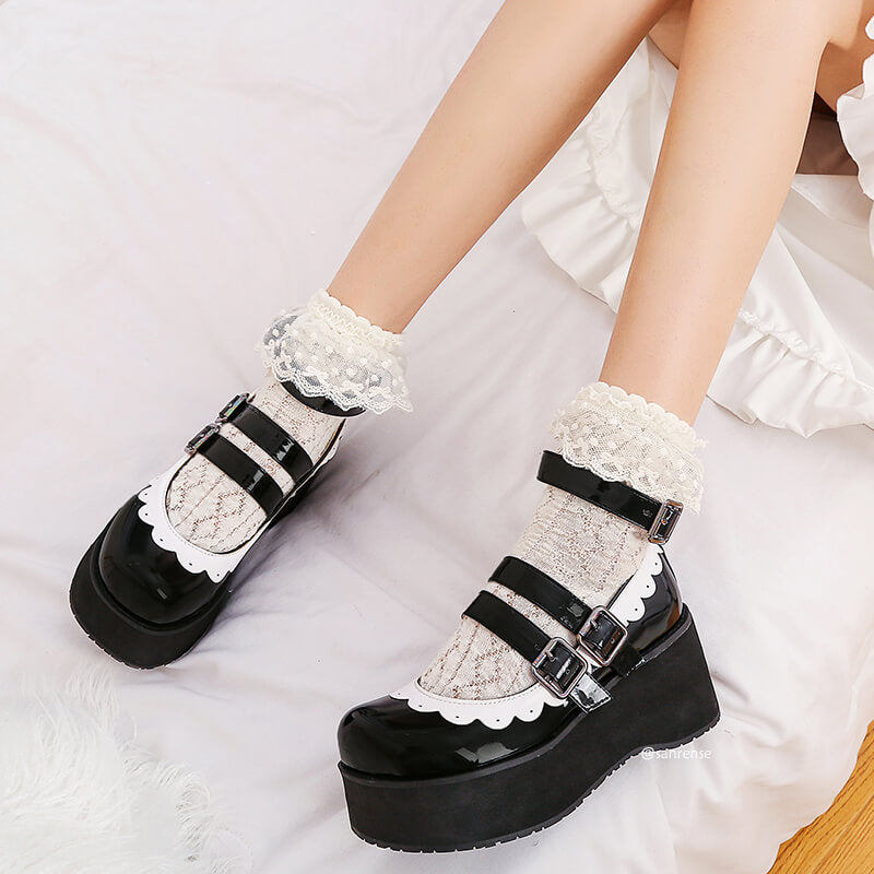 JK Lolita Leather Buckle Platform Shoes