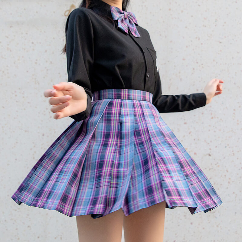 JK Purple Plaid Pleated Skirt Set