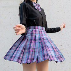 JK Purple Plaid Pleated Skirt Set