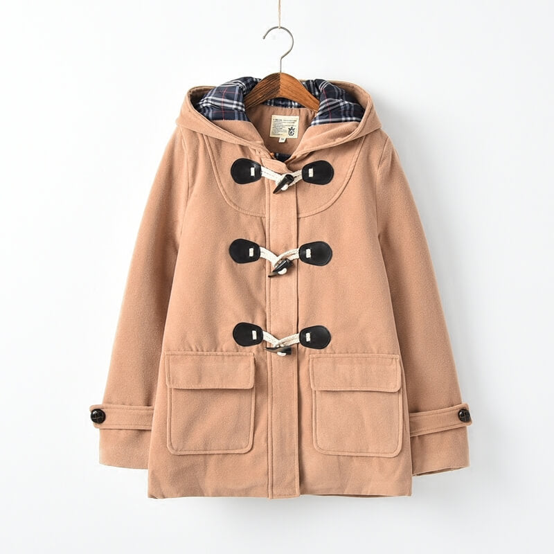 JK Woolen Horn Button Hooded Coat