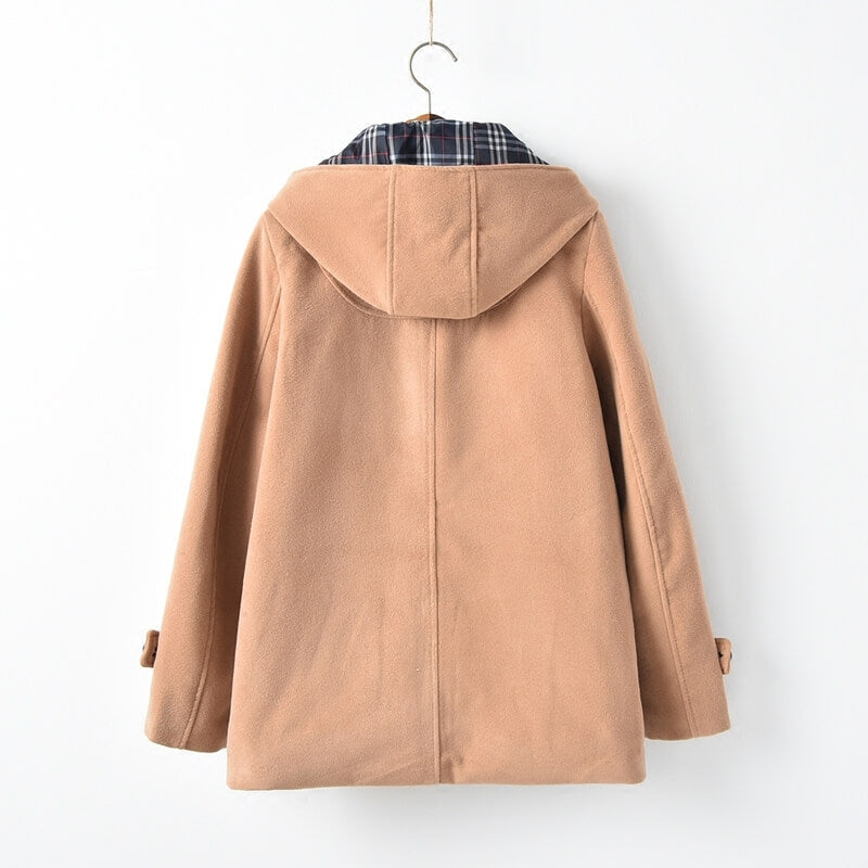 JK Woolen Horn Button Hooded Coat