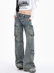 Seamed Pocket Straight Leg Cargo Jeans