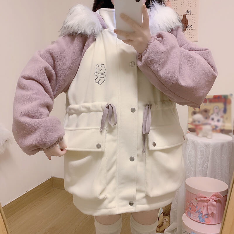 Japanese Bear Plush Hooded Cotton Coat