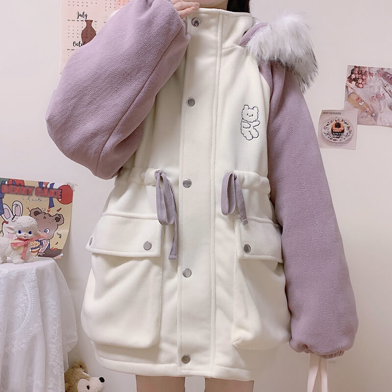 Japanese Bear Plush Hooded Cotton Coat