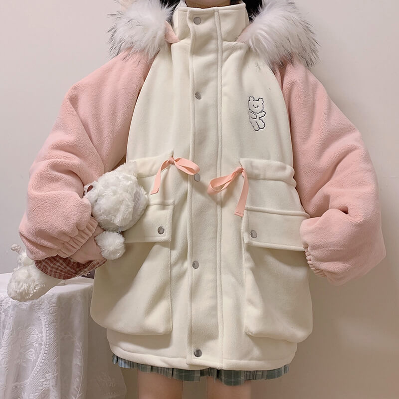 Japanese Bear Plush Hooded Cotton Coat