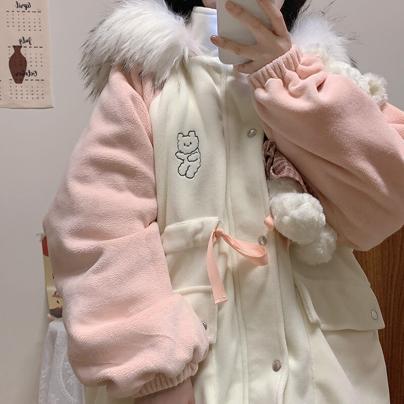 Japanese Bear Plush Hooded Cotton Coat