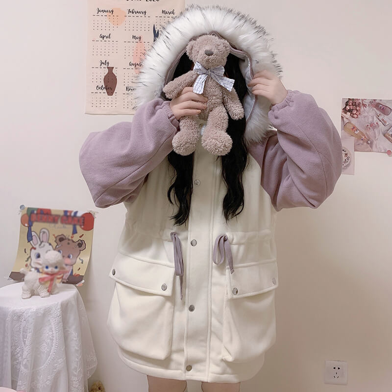 Japanese Bear Plush Hooded Cotton Coat