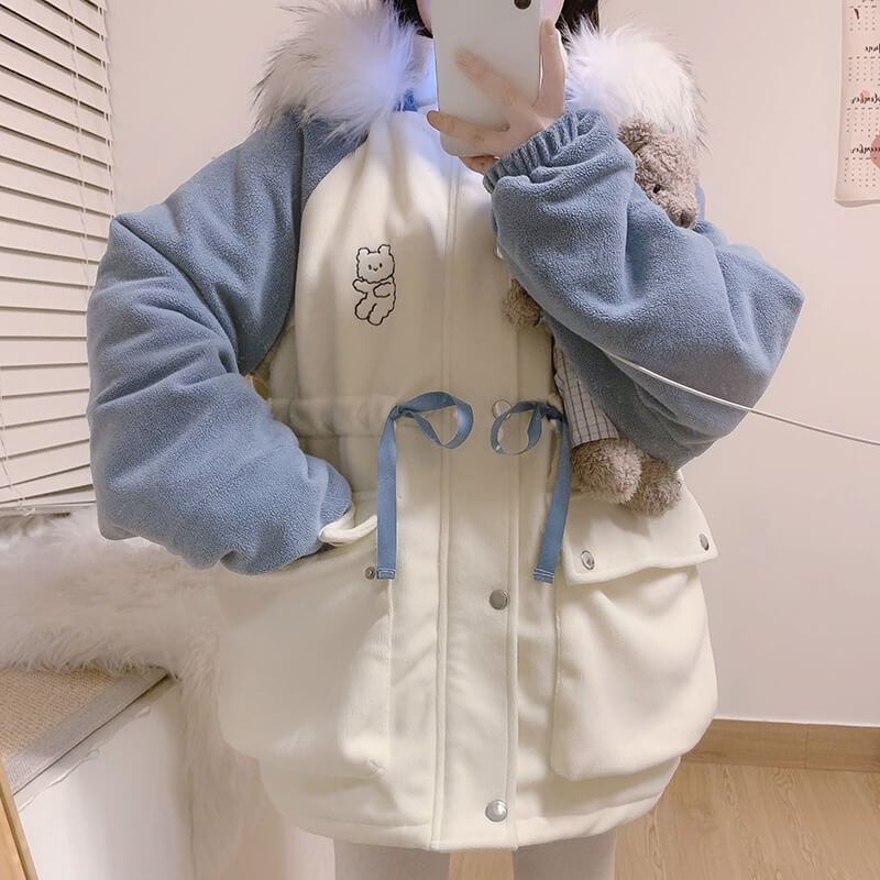 Japanese Bear Plush Hooded Cotton Coat