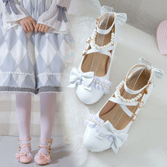 Japanese Bow Pearl Lace Shoes