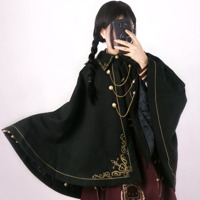 Japanese Embroidered Dovetail Woolen Cape Coat