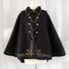 Japanese Embroidered Dovetail Woolen Cape Coat