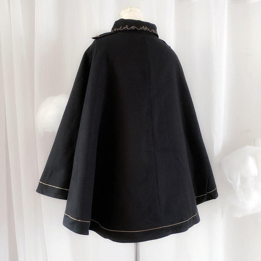 Japanese Embroidered Dovetail Woolen Cape Coat