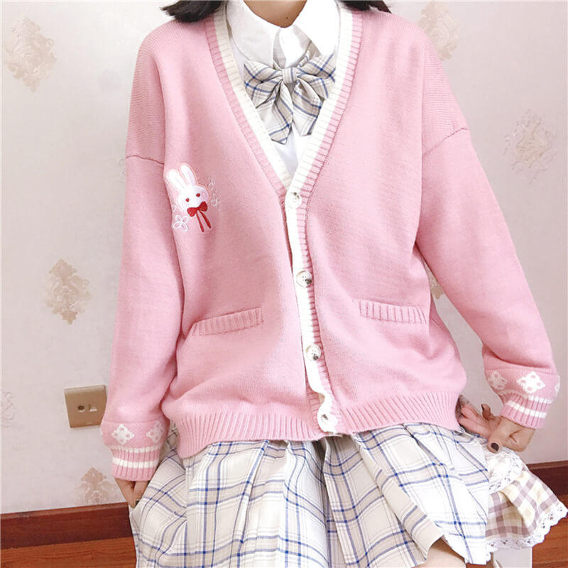 Japanese Cherry Rabbit Knit Cardigan Sweater