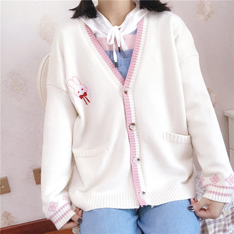 Japanese Cherry Rabbit Knit Cardigan Sweater