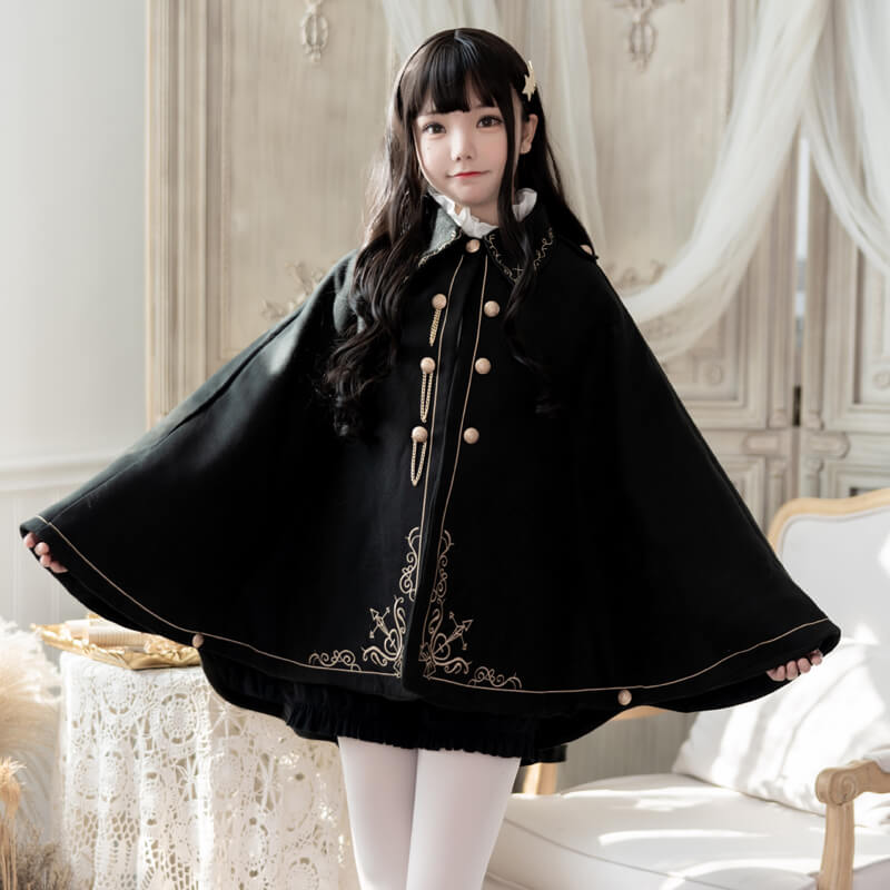 Japanese Embroidered Dovetail Woolen Cape Coat