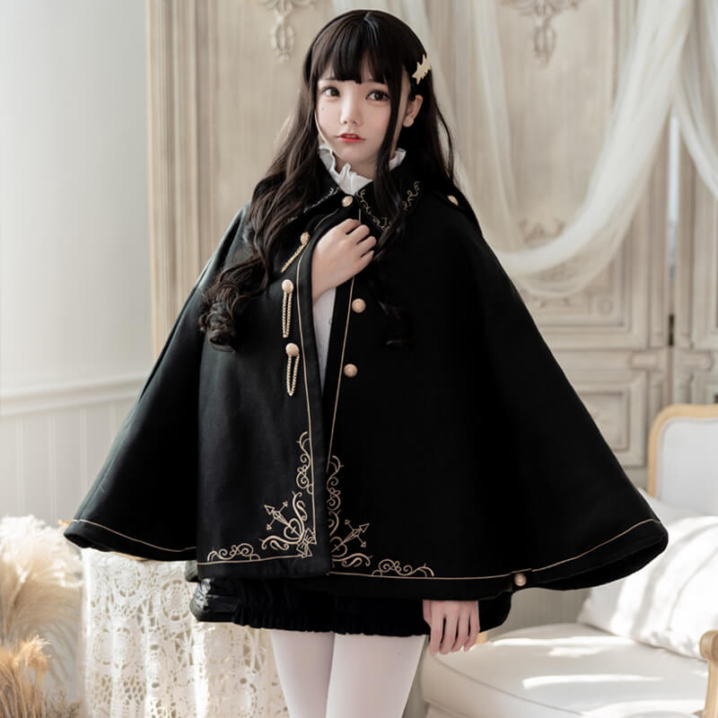 Japanese Embroidered Dovetail Woolen Cape Coat